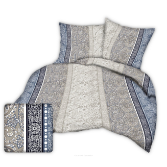 Pościel z kory 200x220 granatowa biała beżowa paisley ornamenty
