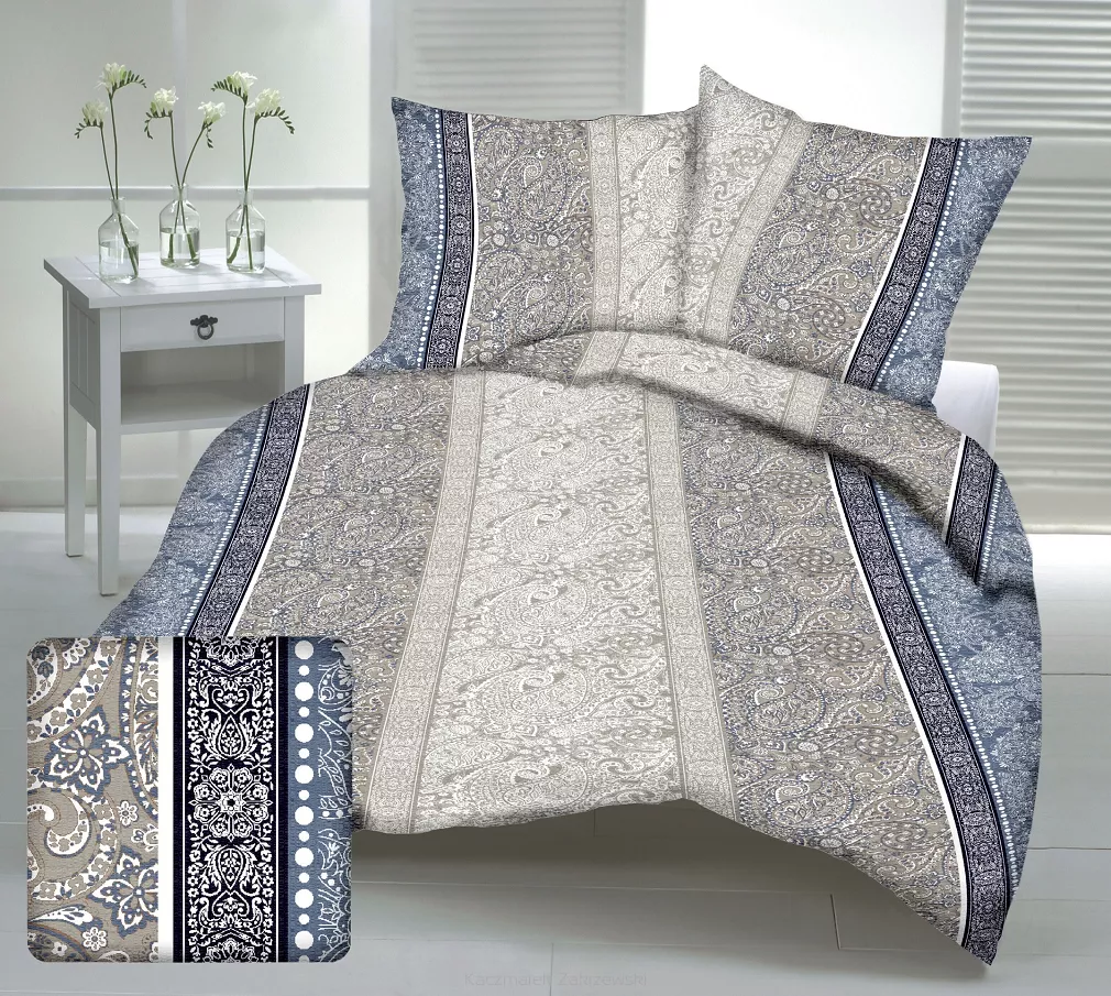 Pościel z kory 200x220 granatowa biała beżowa paisley ornamenty