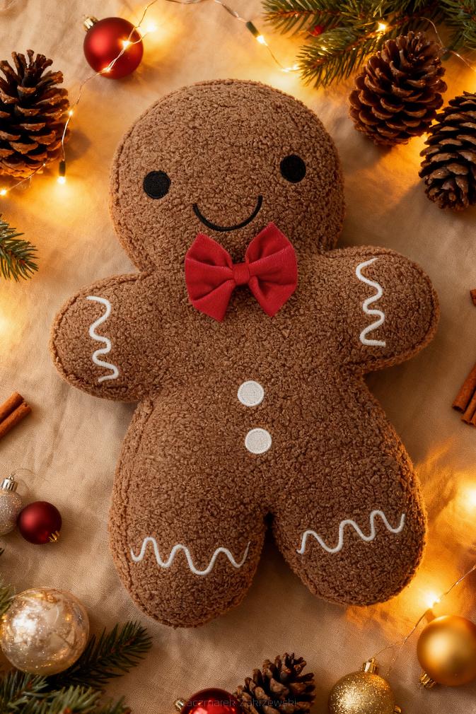 Poduszka dekoracyjna świąteczna z bukli 39x27 Piernikowy Ciastek