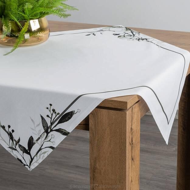 Obrus dekoracyjny NATU-4 85x85 Eurofirany biały w zielone kwiaty