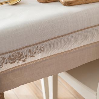 Obrus z kwiatowym haftem ASTRA 140x220 biały beżowy