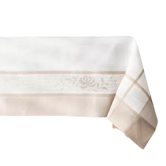 Obrus z kwiatowym haftem ASTRA 140x220 biały beżowy