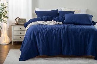 Poszewka fakturowana struktura do narzuty Dotta 45x45 szafirowa z haftem kropek