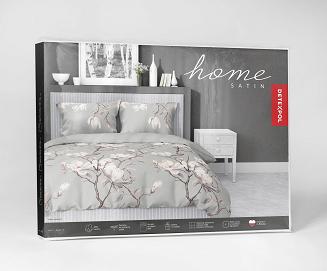 Pościel satynowa 220x200 Detexpol szara fioletowa kwitnące magnolie