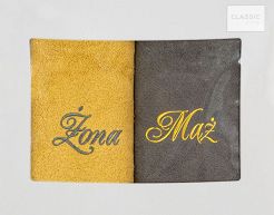 Komplet ręczników 2 szt. 70x140 Eurofirany Mąż-Żona stalowy musztardowy