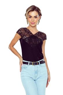Bluzka damska z dekoracyjną koronką w górnej partii Leyla czarna