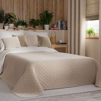 Narzuta dekoracyjna VELVI 220x240 pikowana w geometryczny wzór ciemnokremowa