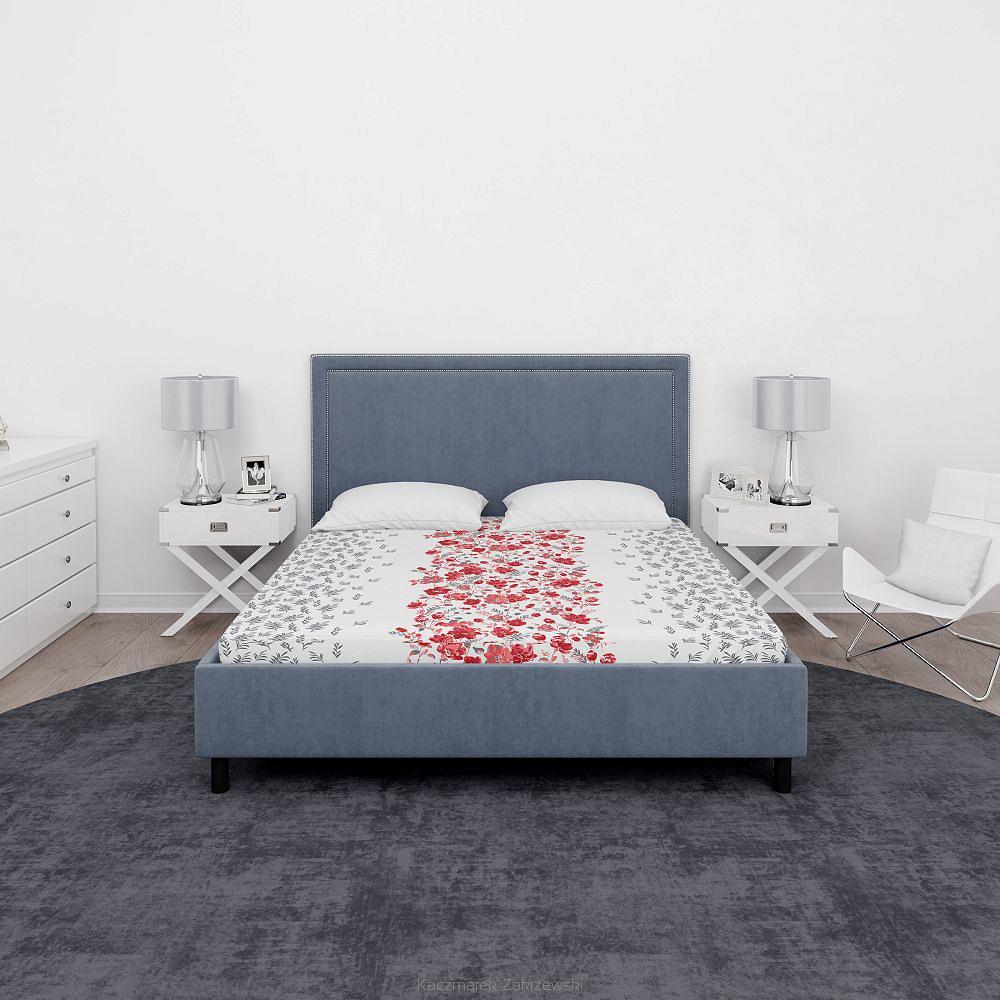 Prześcieradło z kory 160x200 czerwone maki na białym tle