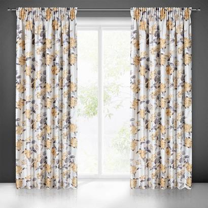 Zasłona gotowa na taśmie ALISON 140x270 Eurofirany biało kremowa w kwiaty