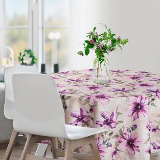 Obrus dekoracyjny  wodoodporny GARDEN 150x150 Eurofirany kremowy w kwiaty