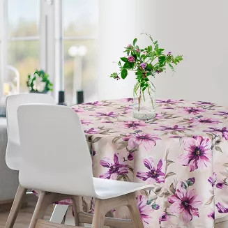 Obrus dekoracyjny  wodoodporny GARDEN 150x150 Eurofirany kremowy w kwiaty