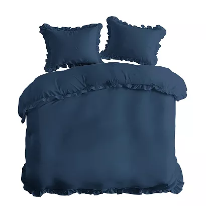 Pościel bawełniana z falbanką 220x200 Pure jednobarwna denim blue