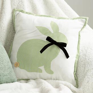 Poszewka dekoracyjna WIOSNA 45x45 Eurofirany biała jasnozielona zając w paski