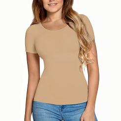 Bluzka damska z krótkim rękawem CARLA kolor: light beige