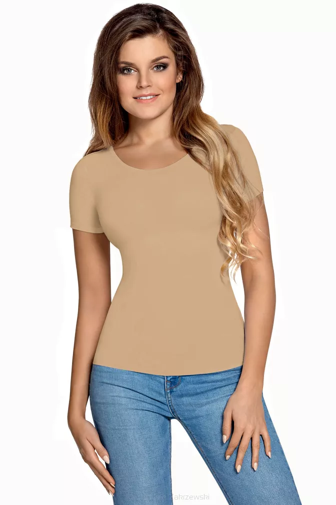 Bluzka damska z krótkim rękawem CARLA kolor: light beige