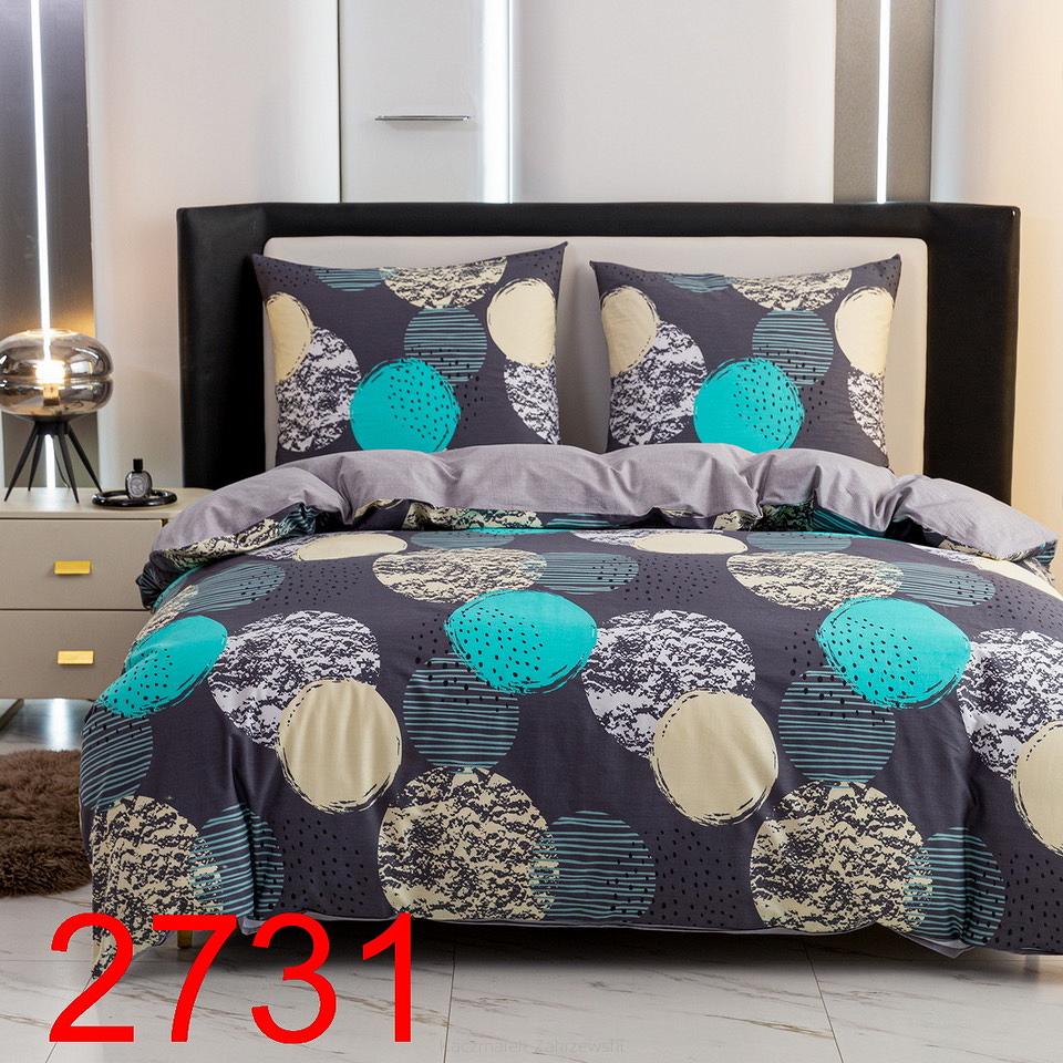 Pościel satynowa 160x200 grafitowa szara turkusowa koła