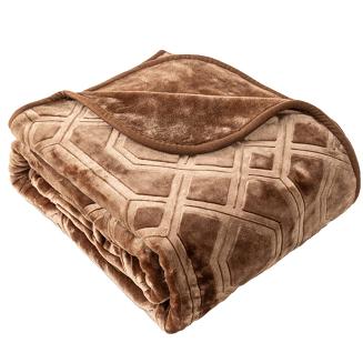 Koc akrylowy na fotel tłoczony VITO 200x220 geometryczny wzór brązowy