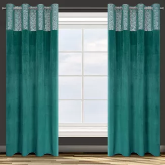 Zasłona gotowa na przelotkach AGNES 140x250 Design91 turkusowy/złoty