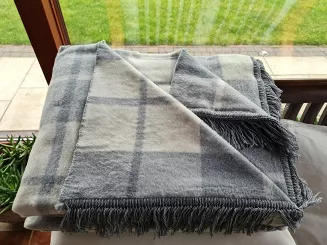 Koc bawełniano-akrylowy 150x200 szara kremowa krata