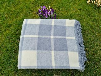 Koc bawełniano-akrylowy 150x200 szara kremowa krata