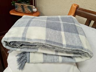 Koc bawełniano-akrylowy 150x200 szara kremowa krata