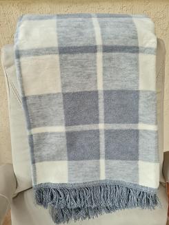 Koc bawełniano-akrylowy 150x200 szara kremowa krata