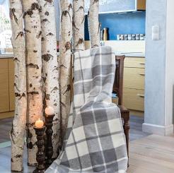 Koc bawełniano-akrylowy 150x200 szara kremowa krata