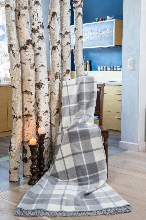 Koc bawełniano-akrylowy 150x200 szara kremowa krata