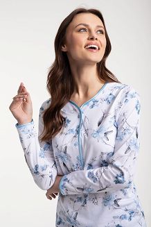 Piżama damska LUNA kod 650 biała szara w orientalne kwiaty / niebieskie spodnie