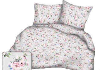 Pościel z kory 180x200 wzór polne róże na szarym tle na białym tle