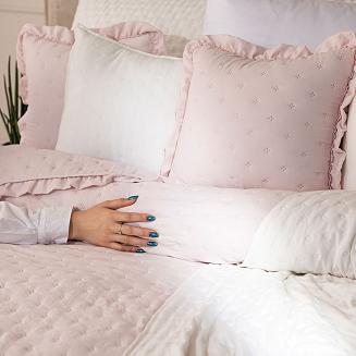 Narzuta dekoracyjna z falbaną WERONA 200x220 różowa