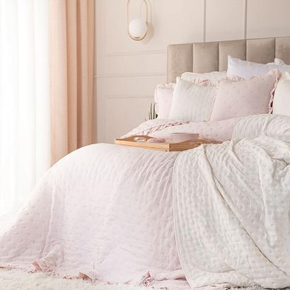Narzuta dekoracyjna z falbaną WERONA 200x220 różowa