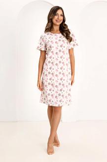 Koszula damska REGINA kod 173 różowa beżowa w kółeczka i kropki