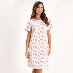 Koszula damska REGINA kod 173 różowa beżowa w kółeczka i kropki