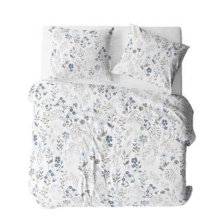 Pościel z kory 160x200 biała niebieska szara letnia łąka