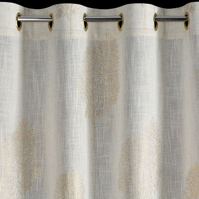 Zasłona gotowa na przelotkach SALINA 140x250 Eurofirany z dodatkiem lnu naturalna złota drzewa