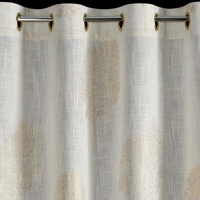 Zasłona gotowa na przelotkach SALINA 140x250 Eurofirany z dodatkiem lnu naturalna złota drzewa