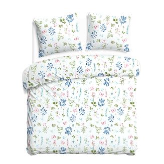 Pościel flanelowa FLANELOVE 160x200 biała w kolorowe kwiaty