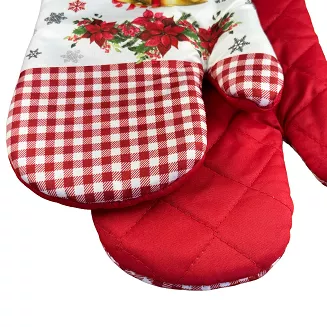 Rękawice kuchenne 18x27 z magnesem 2 szt. świąteczne białe czerwone kratka dzwoneczki