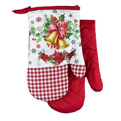 Rękawice kuchenne 18x27 z magnesem 2 szt. świąteczne białe czerwone kratka dzwoneczki