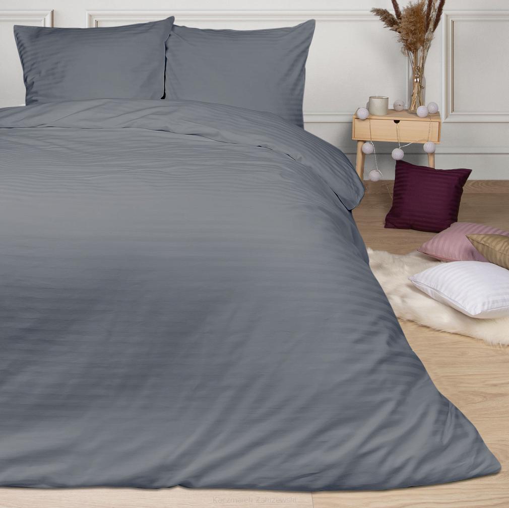 Pościel satyna bawełniana adamaszek 180x200 antracytowa