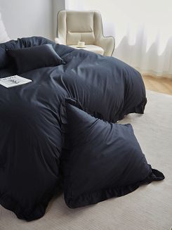 Pościel satyna bawełniana 220x200 Ruffy Premium czarna z falbanką