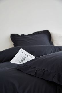 Pościel satyna bawełniana 220x200 Ruffy Premium czarna z falbanką