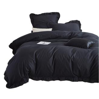 Pościel satyna bawełniana 220x200 Ruffy Premium czarna z falbanką