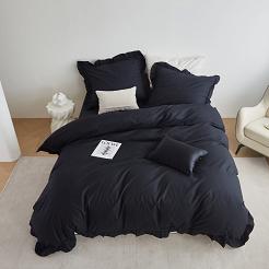 Pościel satyna bawełniana 220x200 Ruffy Premium czarna z falbanką