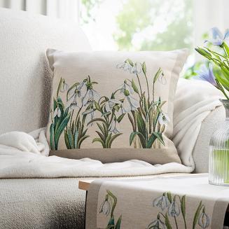 Poszewka dekoracyjna 45x45 Eurofirany naturalna zielona białe wiosenne kwiaty przebiśniegi