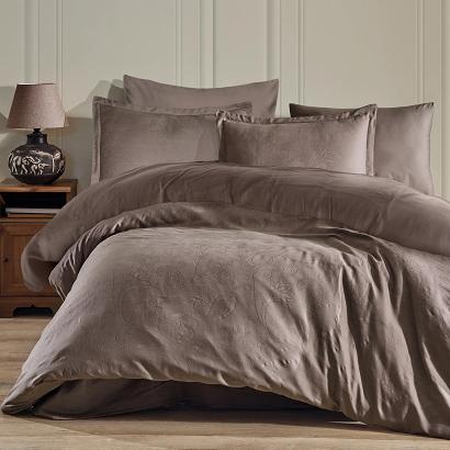 Pościel satyna bawełniana żakardowa SADRA 220x200 JACQUARD beżowa subtelne kwiaty