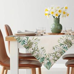 Obrus dekoracyjny gobelin 100x100 Eurofirany naturalny zielony wiosenne kwiaty przebiśniegi
