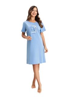 Koszula damska REGINA kod 174 niebieska z kwiatowym nadrukiem z przodu