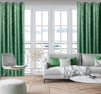 Zasłona gotowa na przelotkach MARSALA 140x250 Eurofirany ciemnozielony/szampański